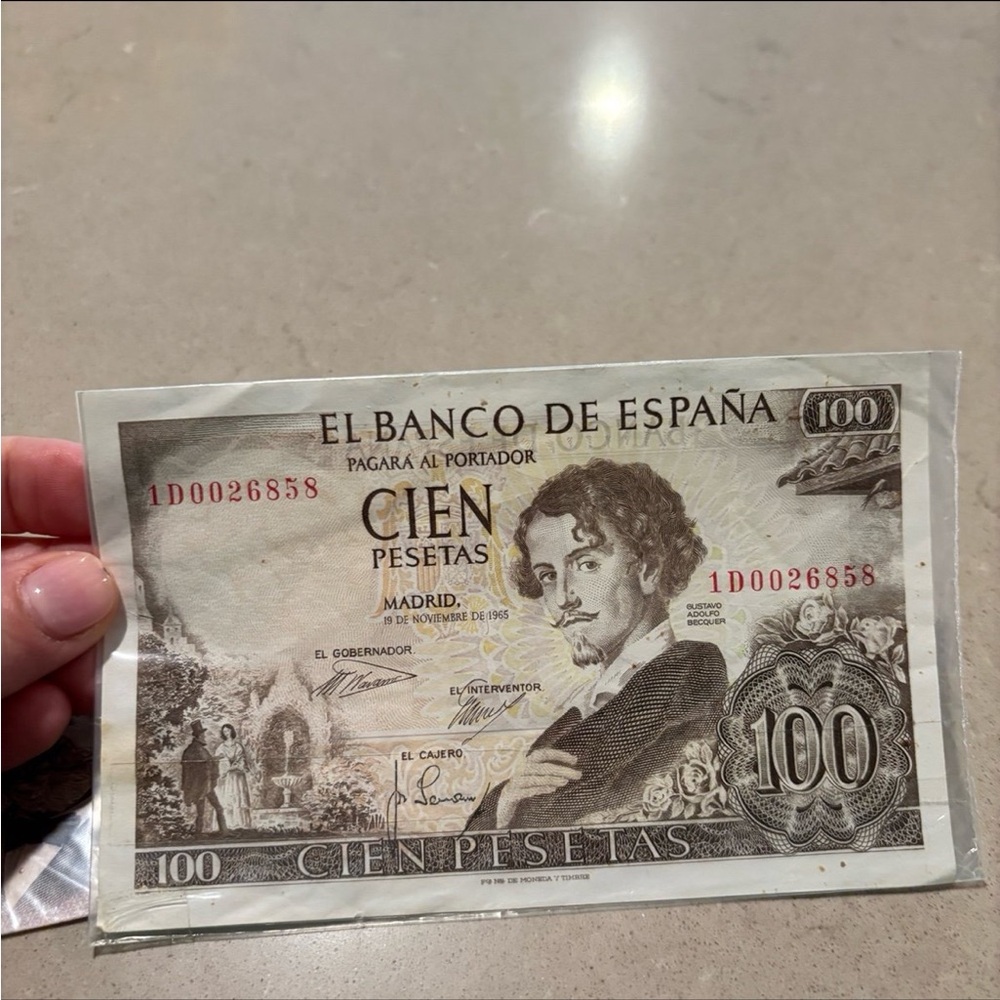 Vintage 1000 Italian Lire & 100 Spanish Pesetas Banknotes - Collectible Set - Picture 3 of 5